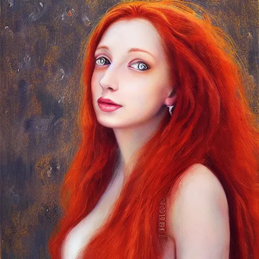 Prompt: portrait of a beautiful young woman _ red _ haired woman by cheval michael