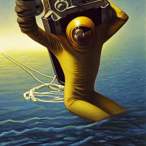 Image similar to An astronaut floating in the ocean, by Gerald Brom