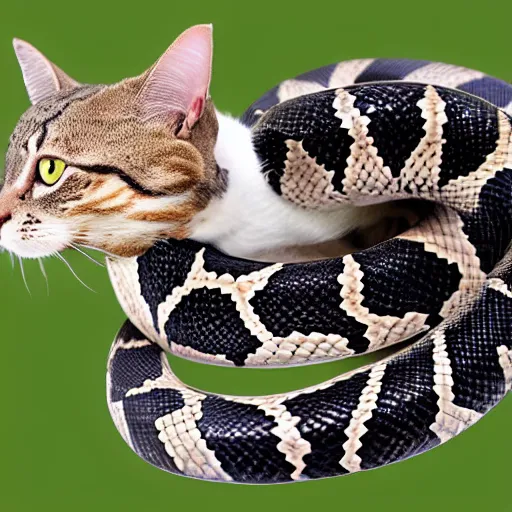 Image similar to a snake hugging a cat