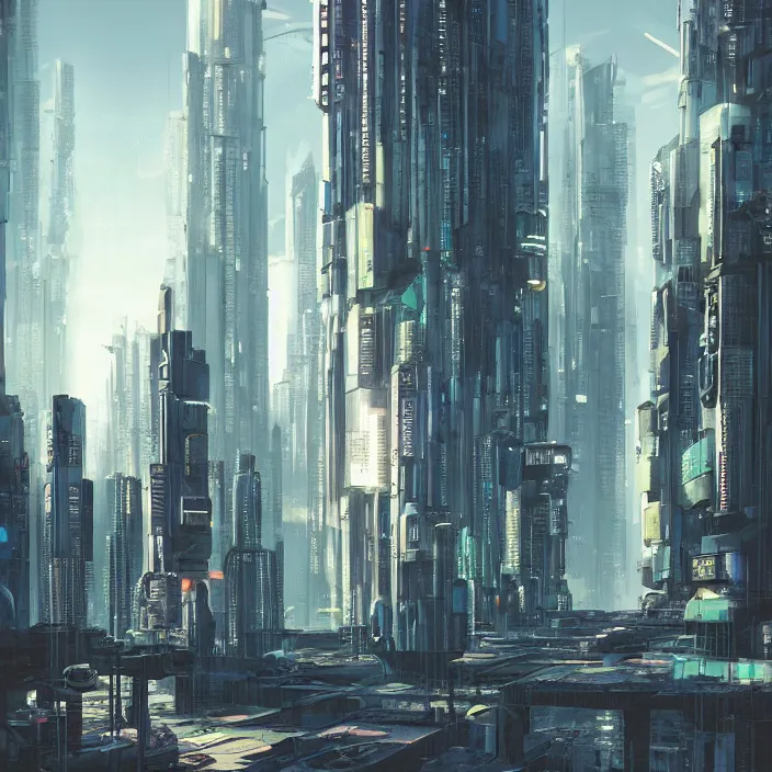 Image similar to a building in a serene landscape, cyberpunk