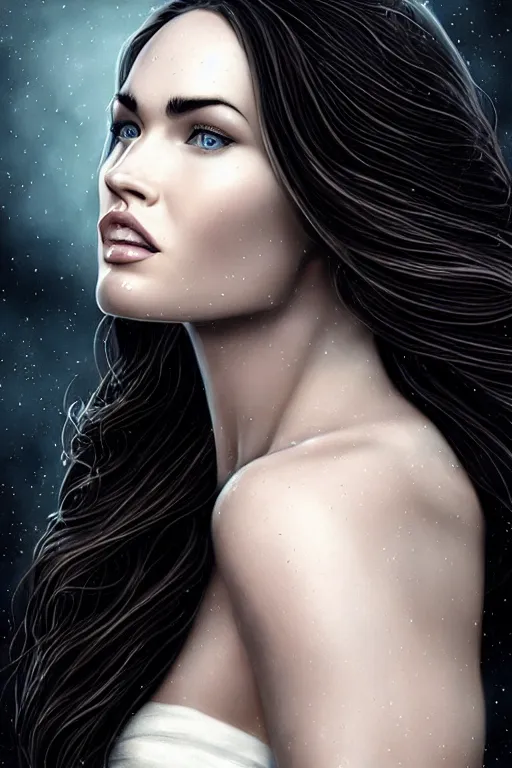 Prompt: majestic and regal portrait of megan fox female white raven, dc universe, perfect face, beautiful, intricate, epic, elegant, fantasy, highly detailed, digital painting, hard focus, beautiful volumetric lighting, epic light, ultra detailed, by leesha hannigan, ross tran, thierry doizon, kai carpenter, ignacio fernandez rios