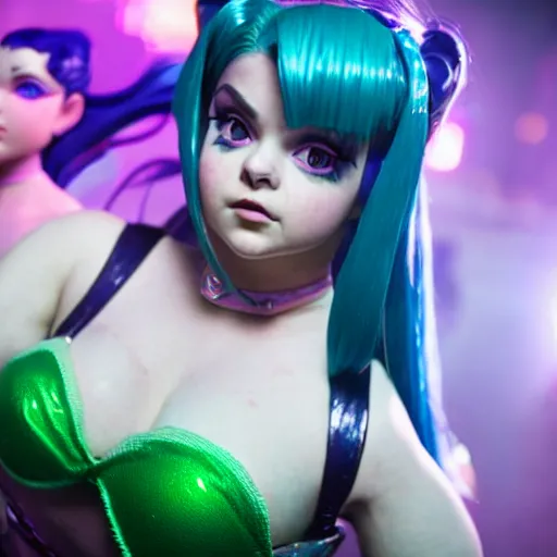 Prompt: cinematic scene with ariel winter as jolyne from jojo's bizarre adventure, live action film, stone ocean, dramatic, small details, volumetric lighting, still frame