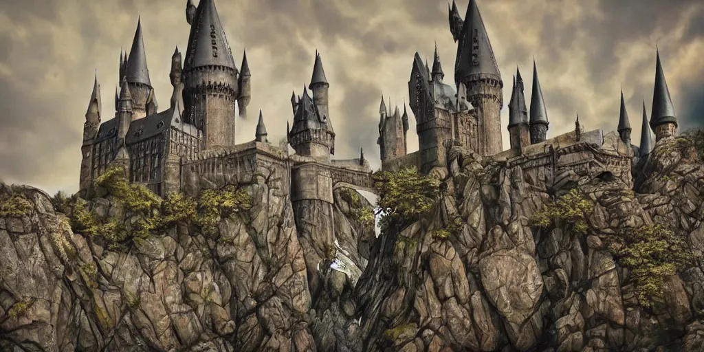 Image similar to insanely detailed long shot of hogwarts castle, intricate