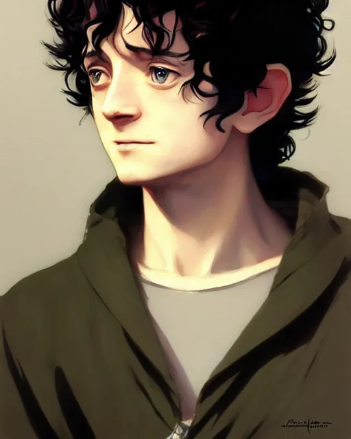 Image similar to portrait Anime playing Frodo Baggins || cute-fine-face, pretty face, realistic shaded Perfect face, fine details. Anime. realistic shaded lighting by Ilya Kuvshinov katsuhiro otomo ghost-in-the-shell, magali villeneuve, artgerm, Jeremy Lipkin and Michael Garmash and Rob Rey Elijah Wood