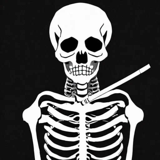 Image similar to skeleton smokin a cig, black background, noir style