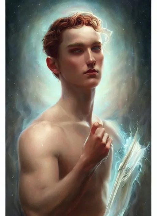 Prompt: a magical portrait of the young god of masculinity, art by tom bagshaw and greg danton and manuel sanjulian