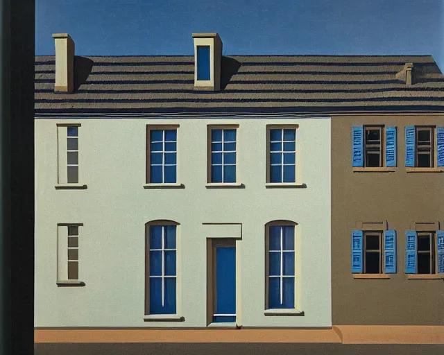 Prompt: the exterior of a house designed by rene magritte