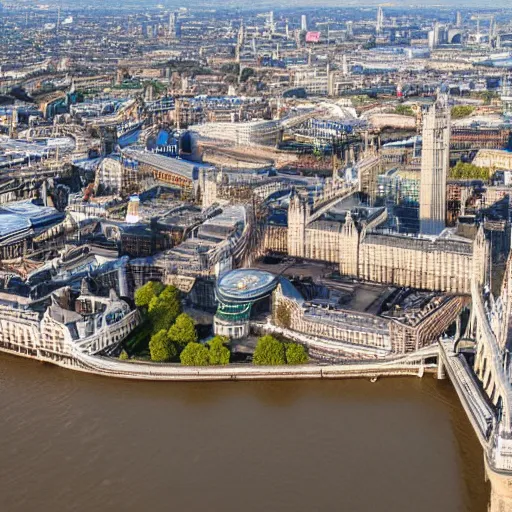 Prompt: 4 k photograph of the london from a hot air balloon