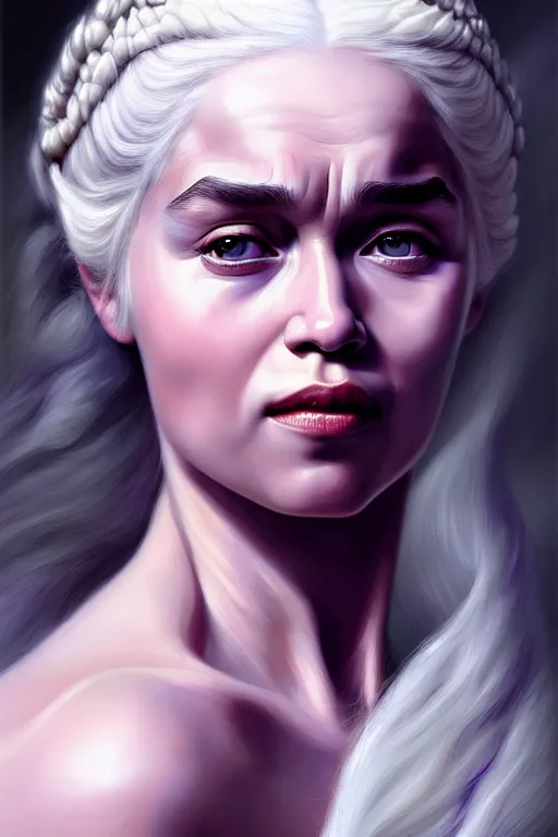 Prompt: classic oil painting, daenerys targaryen with purple eyes, highly detailed, digital illustration, concept art, smooth, sharp focus, art by velazquez