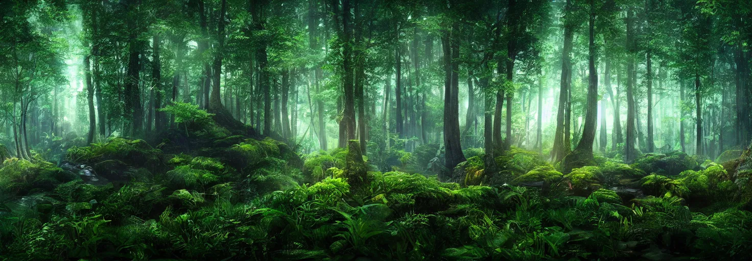 Image similar to a forest, plants glowing at night, wide shot, cinematic, ultra realistic, ultra detailed, in style of avatar movie