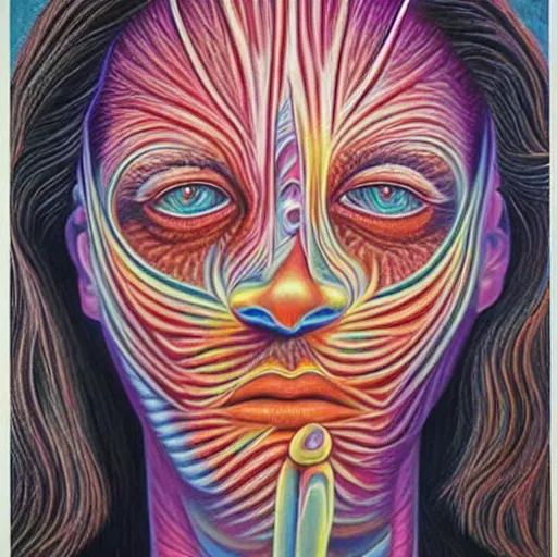 Prompt: painting by alex grey