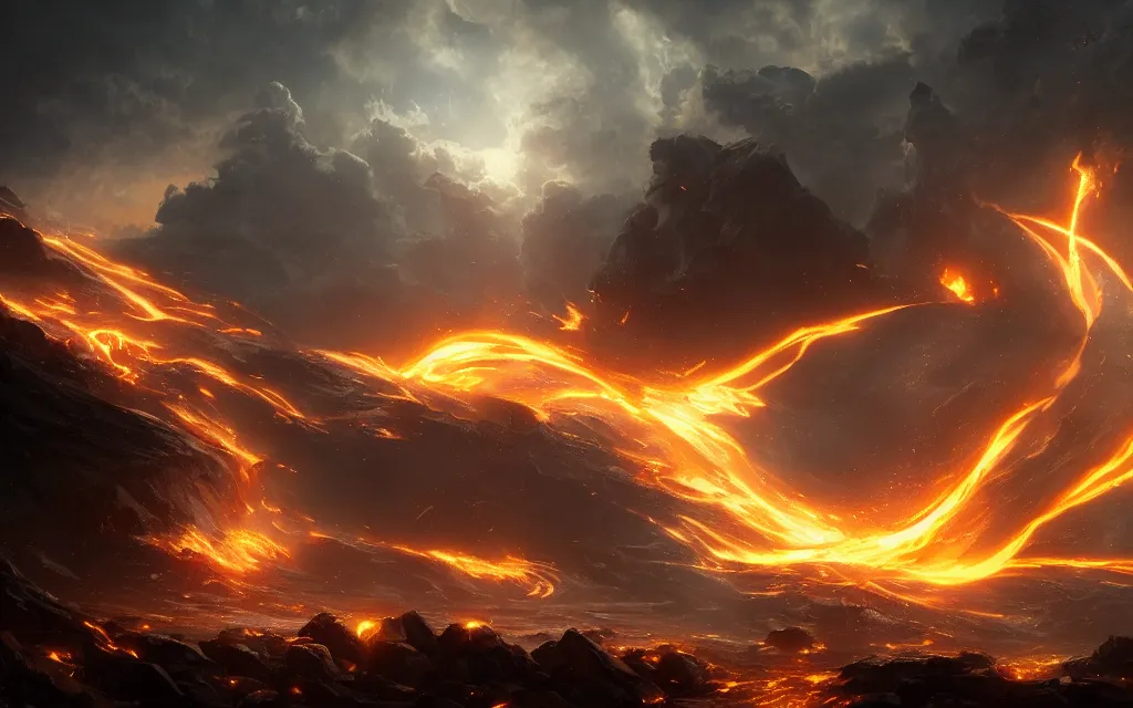 Image similar to flame vortex, phoenix, epic, immortality, divine, epic, shocking atmosphere, cinematic compositionsea, cloud, by greg rutkowski and richard lay, in volumetric lighting, trending on artstation, hd