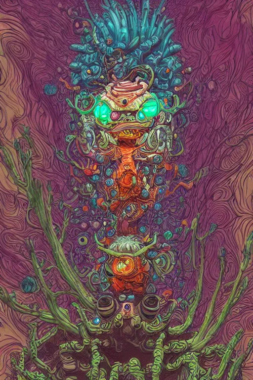 Image similar to creature sushi roots cactus elemental flush of force nature micro world fluo light deepdream a wild amazing steampunk baroque ancient alien creature, intricate detail, colorful digital painting that looks like it is from borderlands and by feng zhu and loish and laurie greasley, victo ngai, andreas rocha, john harris