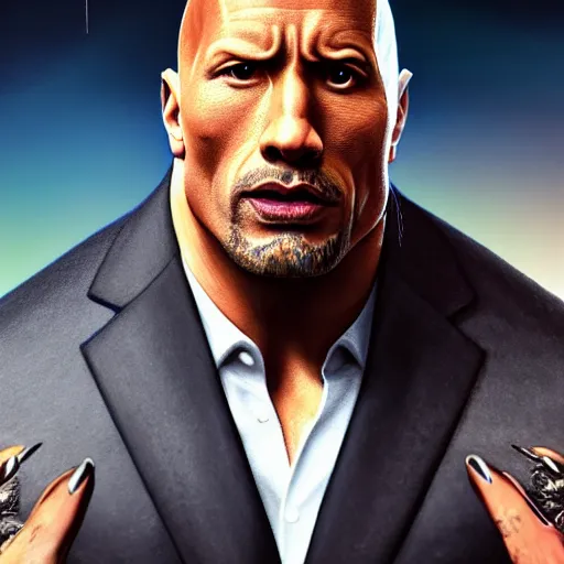 Prompt: an oil painting of dwayne johnson wearing wearing a fancy elegant suit, by artgerm, hd, hdr, ue 5, ue 6, unreal engine 5, realistic anime 3 d style, cinematic 4 k wallpaper, 8 k, ultra detailed, gta cover art, high resolution, artstation, award winning