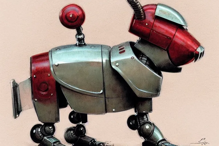 Prompt: guard ( ( ( ( ( 1 9 5 0 s retro future robot android dog. muted colors. ) ) ) ) ) by jean baptiste monge!!!!!!!!!!!!!!!!!!!!!!!!! chrome red