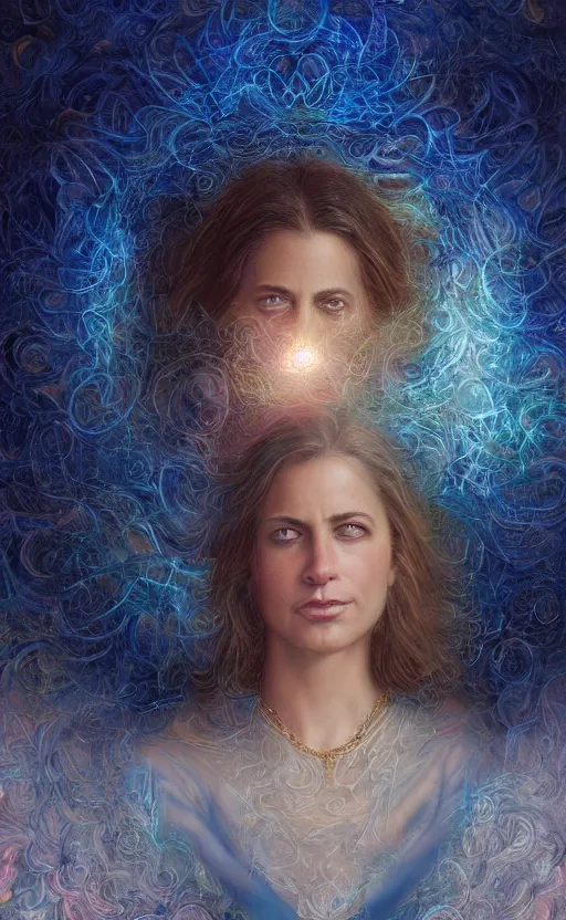 Image similar to peaceful uncertainty of saying goodbye, crossing over the spiritual veil to heaven, sharp focus, intricate, elegant, digital painting, artstation, matte, highly detailed, concept art, illustration, volumetric lighting, gold and blue and pink color scheme, bokeh light, art by greg olsen, arnold friberg, and liz lemon swindle