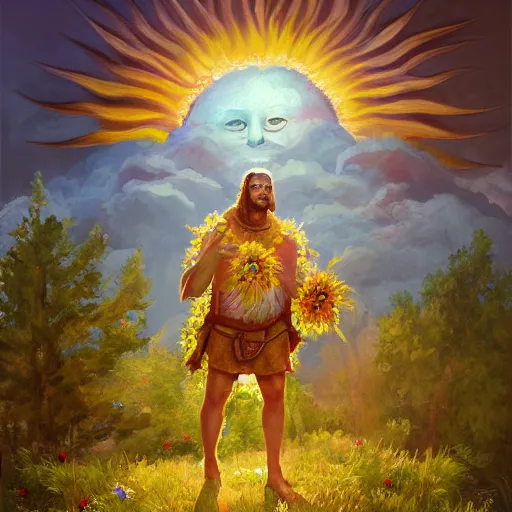 Image similar to midsommar alternate stories : the sun god, oil painting, ultradetailed, artstation, ultradetailed, digital painting, ultradetailed