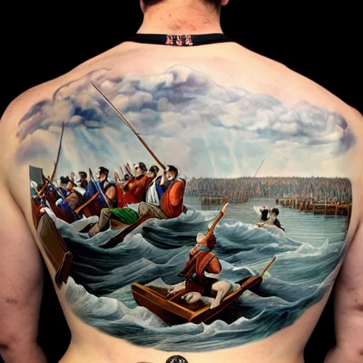 Image similar to Washington Crossing the Delaware as a back tattoo