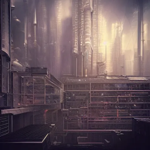 Prompt: “walled futuristic industrial complex with a large skyscraper in the center. Focus on base of skyscraper. Trending on r/megastructures and Artstation”