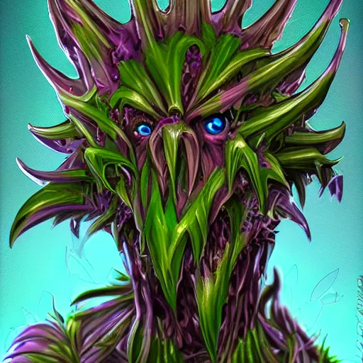 Image similar to A humanoid plant monster, highly detailed, digital art, sharp focus, trending on art station, thistle, anime art style