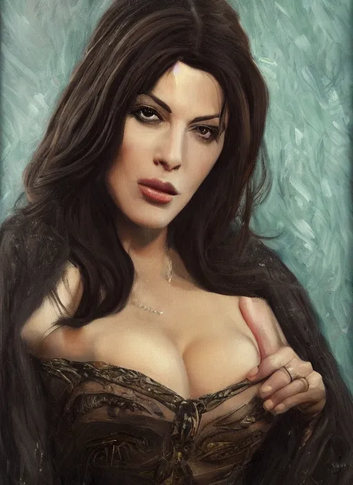 Image similar to a beautiful painting of Monica Belluci, very detailed, 4K, epic , trending on artstation, hd, masterpiece