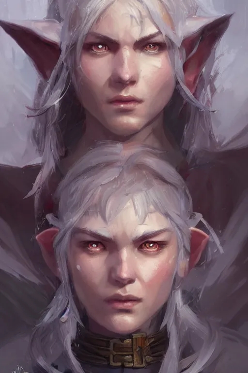 Prompt: dungeons and dragons snow elf character closeup portrait, dramatic light, dungeon background, 2 0 0 mm focal length, painted by stanley lau, painted by greg rutkowski, painted by stanley artgerm, brom, digital art, trending on artstation