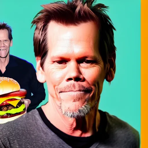 Prompt: kevin bacon's face between two loafs of a cheeseburger