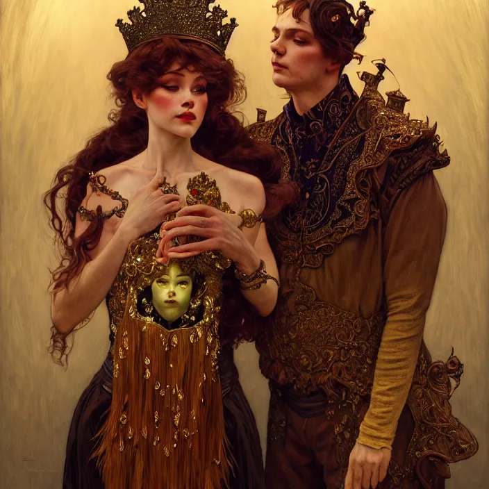 Image similar to the king’s ventriloquist, dramatic lighting, fantasy, intricate, elegant, highly detailed, lifelike, photorealistic, digital painting, artstation, illustration, concept art, smooth, sharp focus, art by John Collier and Albert Aublet and Krenz Cushart and Artem Demura and Alphonse Mucha