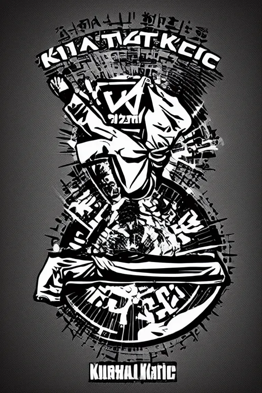 Image similar to a epic logo about martial arts, karate, kung-fu, vectorial, black and white, highly detailed, figurative