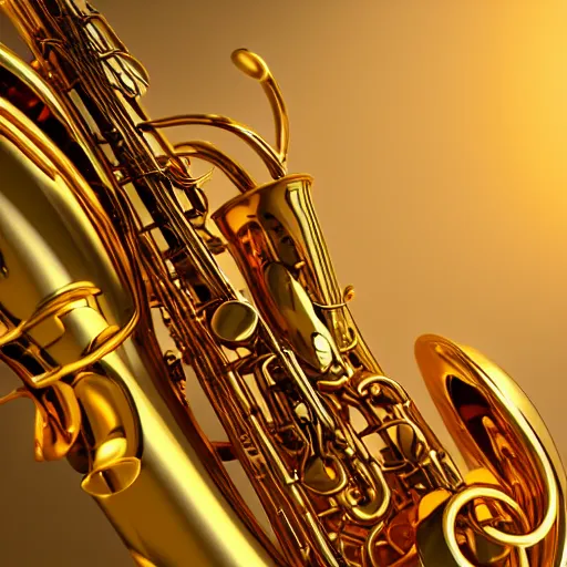 Image similar to golden saxophone 8 k high quality highly detailed octane render blender