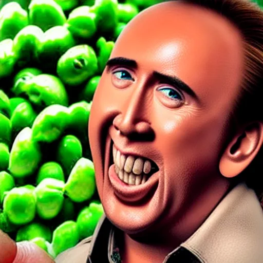Image similar to nicolas cage screaming mouth full of peas