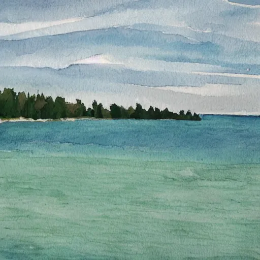 Prompt: shore of the Bruce Peninsula on an overcast day, looking out on the lake from the shore, beautiful illustration