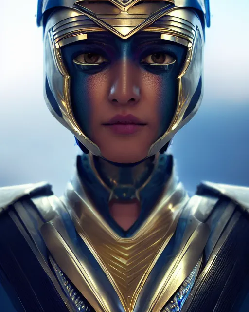 Image similar to girl in egypt, egyptian cyborg armor, white hair, scifi, futuristic, atmosphere, gold, detailed, intricate, desert, beautiful face, advanced technology, trending on artstation, blue eyes, 4 k, focused, extreme details, cinematic, masterpiece, by akihito tsukushi