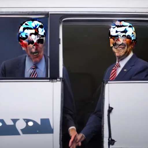 Prompt: Joe Biden in the back of a dark van