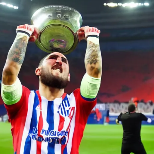 Image similar to koke resurreccion lifting the champions league throphy