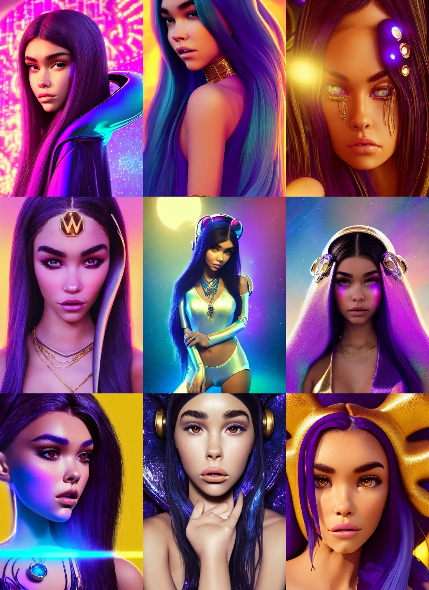 Prompt: madison beer as edm nerd woman | jewelry | glamorous oily soft polished rich alluring ornate modern | weta disney pixar movie still photo | hi - fructose, sci fi fantasy, golden ratio, smooth, octane render, sharp focus, artstation, concept art | beeple, rhads, rutkowski, artgerm, mucha, wlop, loish |