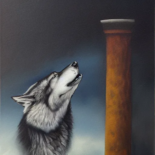 Image similar to the wolf and the raven, oil on canvas