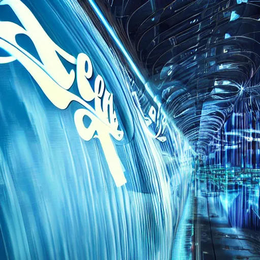 Image similar to closeup portrait of an ethereal coca cola factory made of blue light, divine, cyberspace, mysterious, dark high-contrast concept art