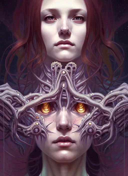 Image similar to symmetry!! portrait of female, cosmic horror, lovecraftian horror, intricate, horror!! highly detailed, digital painting, artstation, concept art, smooth, sharp focus, illustration, art by artgerm and greg rutkowski and alphonse mucha and junji ito, 8 k