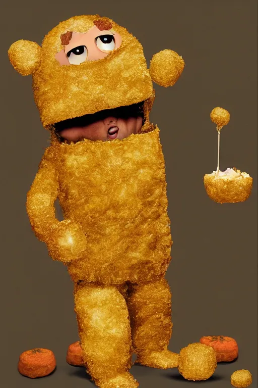 Image similar to channing tatum in a tater tot costume, oil on canvas, intricate, 8 k highly professionally detailed, hdr, cgsociety