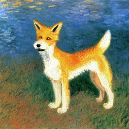 Prompt: an oil painting of a wire - haired fox terrier barking all the time at golden hour painted by monet masterpiece 8 k