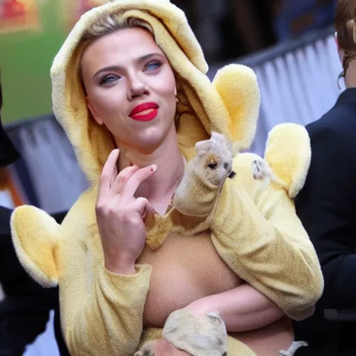 Image similar to scarlett johansson wearing a hamster costume