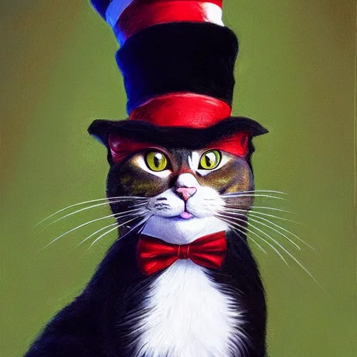 Prompt: photorealistic painting of the Cat in the Hat