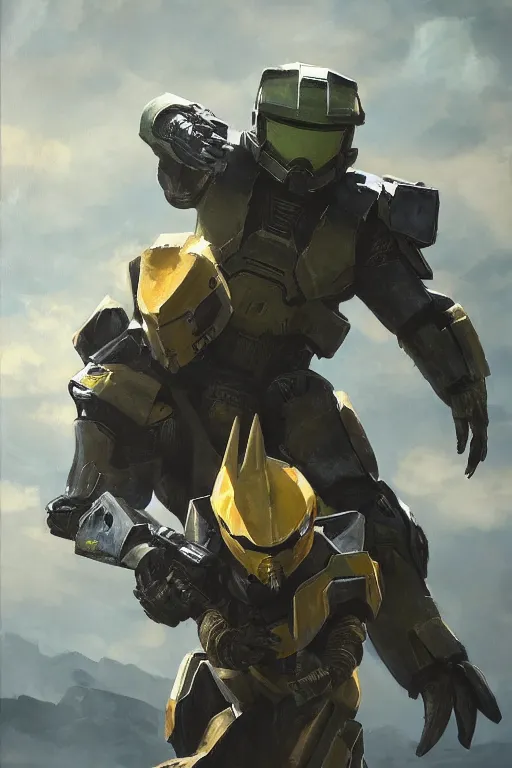 Image similar to sandslash pokemon playing as master chief, oil on canvas, intricate, 8 k highly professionally detailed, hdr, cgsociety