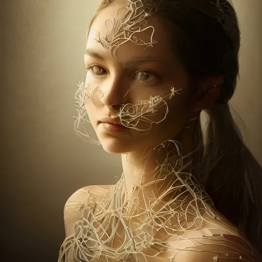 Prompt: the portrait of an incredibly beautiful, graceful, elegant, and sophisticated young woman made of garlic bulbs, an ultrafine hyperrealistic illustration by james jean, iralki nadar, intricate linework, bright colors, octopath traveler, final fantasy, angular, altermodern, unreal engine 5 highly rendered, global illumination, radiant light, detailed and intricate environment