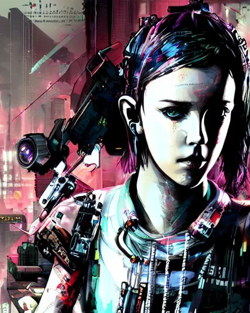 Image similar to cyberpunk millie bobby brown by yoji shinkawa