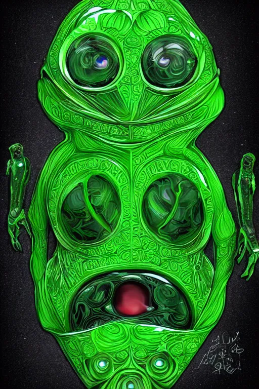 Image similar to green alien made of jello, symmetrical, highly detailed, digital art, sharp focus, trending on art station, anime art style