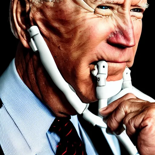 Image similar to uhd candid photo of joe biden wearing a muzzle, with accurate face, real muzzle, uhd, studio lighting, correct face, photo by annie leibovitz