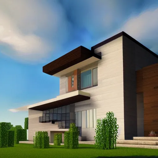 Image similar to a modern house in minecraf, digital art