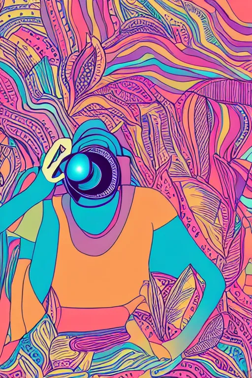 Image similar to minimalist boho style art of a colorful camera, illustration, vector art